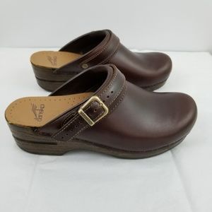 Dansko Ingrid Brown Leather Open Back Clogs Sz 39